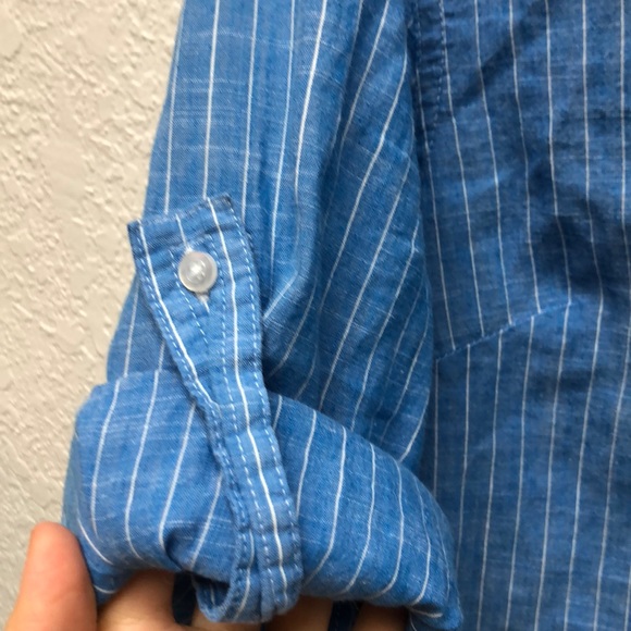 Talbots roll-up sleeve blue striped button-up top - Picture 6 of 7